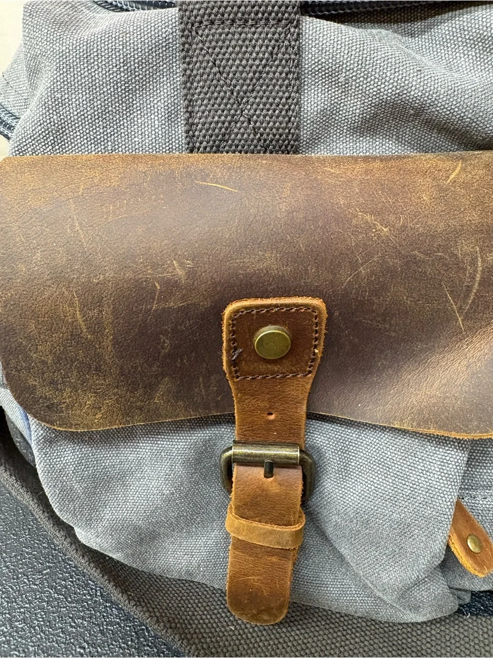 Wowbox Canvas & Leather Men's Messenger Bag - Gray/Brown